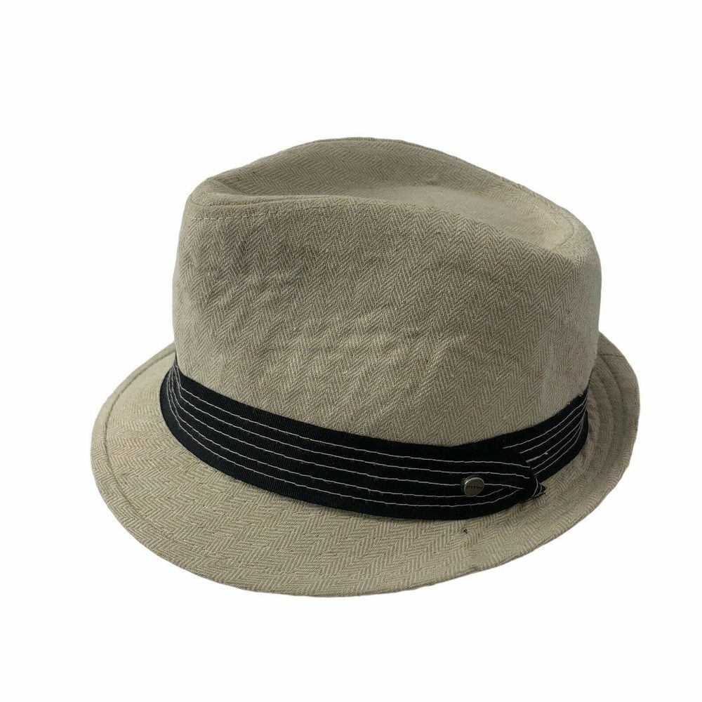 Stetson Beige Herringbone Linen Blend Fedora Mens